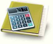Image of a calculator placed on top of a binder.