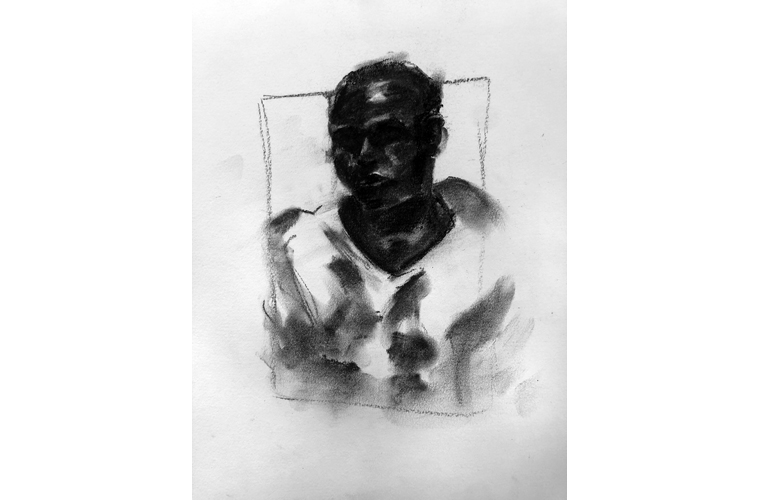 Zahra Bilal, “Untitled”, Charcoal on Paper, 9” x 12”, 2020